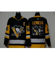 Men Pittsburgh Penguins 66 Mario Lemieux Black Adidas Fashion Jersey
