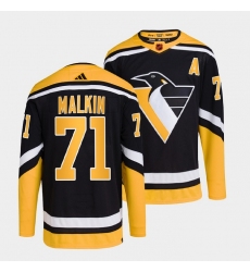 Men Pittsburgh Penguins 71 Evgeni Malkin Black 2022 23 Reverse Retro Stitched Jersey