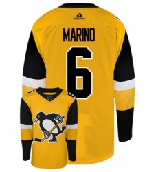 Men u2019s Pittsburgh Penguins 6 Marino Gold Authentic Stitched Hockey Jersey