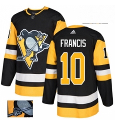 Mens Adidas Pittsburgh Penguins 10 Ron Francis Authentic Black Fashion Gold NHL Jersey 