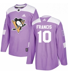 Mens Adidas Pittsburgh Penguins 10 Ron Francis Authentic Purple Fights Cancer Practice NHL Jersey 