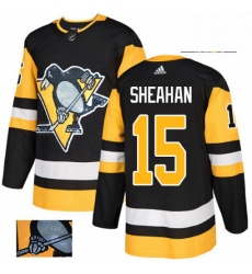 Mens Adidas Pittsburgh Penguins 15 Riley Sheahan Authentic Black Fashion Gold NHL Jersey 