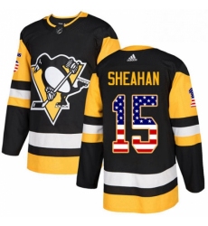 Mens Adidas Pittsburgh Penguins 15 Riley Sheahan Authentic Black USA Flag Fashion NHL Jersey 