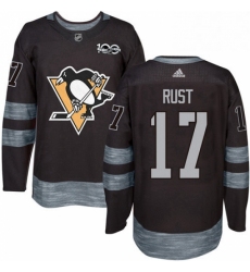 Mens Adidas Pittsburgh Penguins 17 Bryan Rust Authentic Black 1917 2017 100th Anniversary NHL Jersey 