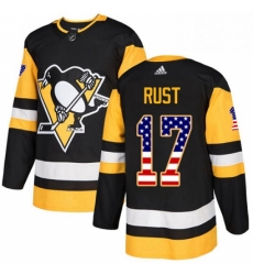 Mens Adidas Pittsburgh Penguins 17 Bryan Rust Authentic Black USA Flag Fashion NHL Jersey 