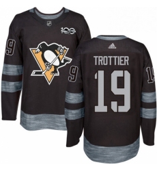 Mens Adidas Pittsburgh Penguins 19 Bryan Trottier Authentic Black 1917 2017 100th Anniversary NHL Jersey 
