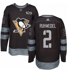 Mens Adidas Pittsburgh Penguins 2 Chad Ruhwedel Authentic Black 1917 2017 100th Anniversary NHL Jersey 