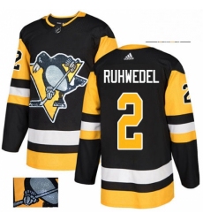 Mens Adidas Pittsburgh Penguins 2 Chad Ruhwedel Authentic Black Fashion Gold NHL Jersey 