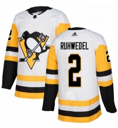 Mens Adidas Pittsburgh Penguins 2 Chad Ruhwedel Authentic White Away NHL Jersey 