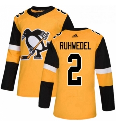 Mens Adidas Pittsburgh Penguins 2 Chad Ruhwedel Premier Gold Alternate NHL Jersey 