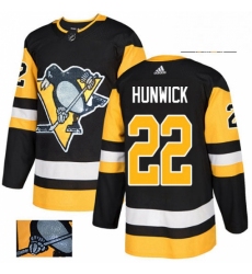 Mens Adidas Pittsburgh Penguins 22 Matt Hunwick Authentic Black Fashion Gold NHL Jersey 
