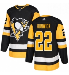 Mens Adidas Pittsburgh Penguins 22 Matt Hunwick Authentic Black Home NHL Jersey 