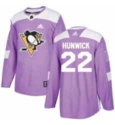 Mens Adidas Pittsburgh Penguins 22 Matt Hunwick Authentic Purple Fights Cancer Practice NHL Jersey 