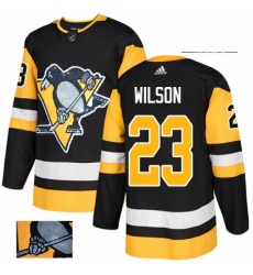 Mens Adidas Pittsburgh Penguins 23 Scott Wilson Authentic Black Fashion Gold NHL Jersey 