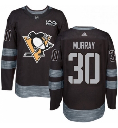 Mens Adidas Pittsburgh Penguins 30 Matt Murray Authentic Black 1917 2017 100th Anniversary NHL Jersey 