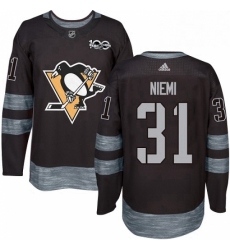 Mens Adidas Pittsburgh Penguins 31 Antti Niemi Authentic Black 1917 2017 100th Anniversary NHL Jersey 