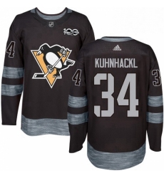 Mens Adidas Pittsburgh Penguins 34 Tom Kuhnhackl Authentic Black 1917 2017 100th Anniversary NHL Jersey 