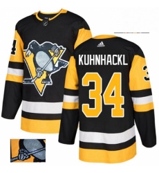 Mens Adidas Pittsburgh Penguins 34 Tom Kuhnhackl Authentic Black Fashion Gold NHL Jersey 