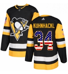 Mens Adidas Pittsburgh Penguins 34 Tom Kuhnhackl Authentic Black USA Flag Fashion NHL Jersey 