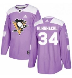 Mens Adidas Pittsburgh Penguins 34 Tom Kuhnhackl Authentic Purple Fights Cancer Practice NHL Jersey 