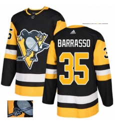 Mens Adidas Pittsburgh Penguins 35 Tom Barrasso Authentic Black Fashion Gold NHL Jersey 