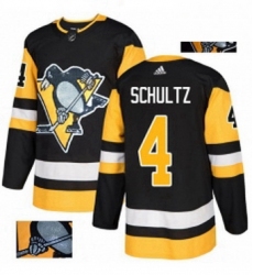 Mens Adidas Pittsburgh Penguins 4 Justin Schultz Authentic Black Fashion Gold NHL Jersey 