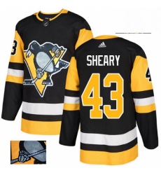 Mens Adidas Pittsburgh Penguins 43 Conor Sheary Authentic Black Fashion Gold NHL Jersey 
