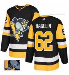 Mens Adidas Pittsburgh Penguins 62 Carl Hagelin Authentic Black Fashion Gold NHL Jersey 