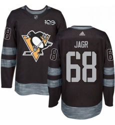 Mens Adidas Pittsburgh Penguins 68 Jaromir Jagr Authentic Black 1917 2017 100th Anniversary NHL Jersey 