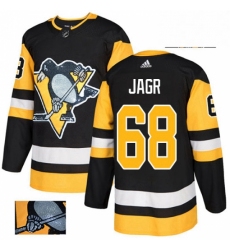 Mens Adidas Pittsburgh Penguins 68 Jaromir Jagr Authentic Black Fashion Gold NHL Jersey 