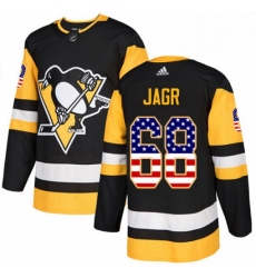 Mens Adidas Pittsburgh Penguins 68 Jaromir Jagr Authentic Black USA Flag Fashion NHL Jersey 