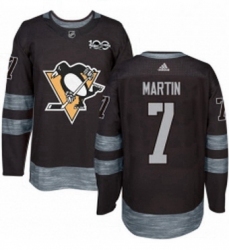 Mens Adidas Pittsburgh Penguins 7 Paul Martin Authentic Black 1917 2017 100th Anniversary NHL Jersey 