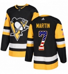 Mens Adidas Pittsburgh Penguins 7 Paul Martin Authentic Black USA Flag Fashion NHL Jersey 