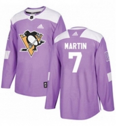 Mens Adidas Pittsburgh Penguins 7 Paul Martin Authentic Purple Fights Cancer Practice NHL Jersey 
