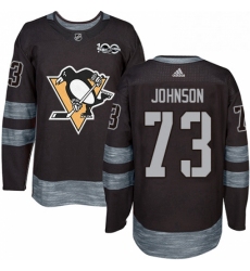Mens Adidas Pittsburgh Penguins 73 Jack Johnson Authentic Black 1917 2017 100th Anniversary NHL Jersey 