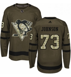 Mens Adidas Pittsburgh Penguins 73 Jack Johnson Authentic Green Salute to Service NHL Jersey 