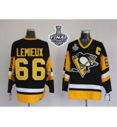 Mitchell 26Ness Penguins #66 Mario Lemieux Black 2017 Stanley Cup Final Patch Stitched NHL Jersey