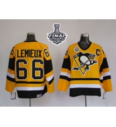 Mitchell 26Ness Penguins #66 Mario Lemieux Yellow 2017 Stanley Cup Final Patch Stitched NHL Jersey