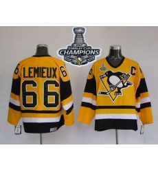 Mitchell 26Ness Penguins #66 Mario Lemieux Yellow 2017 Stanley Cup Finals Champions Stitched NHL Jersey