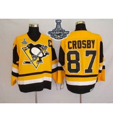 Mitchell 26Ness Penguins #87 Sidney Crosby Yellow 2017 Stanley Cup Finals Champions Stitched NHL Jersey