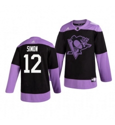 Penguins 12 Dominik Simon Black Purple Hockey Fights Cancer Adidas Jersey