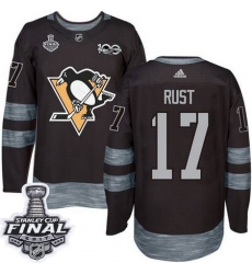 Penguins #17 Bryan Rust Black 1917 2017 100th Anniversary Stanley Cup Final Patch Stitched NHL Jersey