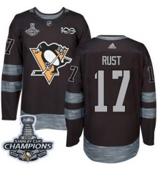 Penguins #17 Bryan Rust Black 1917 2017 100th Anniversary Stanley Cup Finals Champions Stitched NHL Jersey