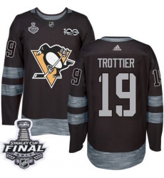 Penguins #19 Bryan Trottier Black 1917 2017 100th Anniversary Stanley Cup Final Patch Stitched NHL Jersey