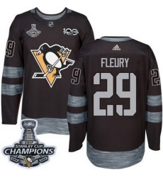 Penguins #29 Andre Fleury Black 1917 2017 100th Anniversary Stanley Cup Finals Champions Stitched NHL Jersey
