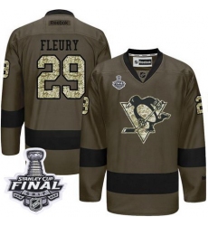 Penguins #29 Andre Fleury Green Salute to Service 2017 Stanley Cup Final Patch Stitched NHL Jersey