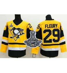 Penguins #29 Andre Fleury Yellow Throwback 2017 Stanley Cup Finals Champions Stitched NHL Jersey