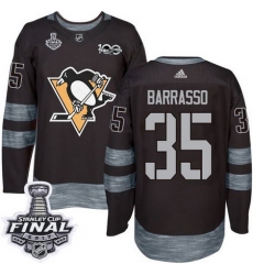 Penguins #35 Tom Barrasso Black 1917 2017 100th Anniversary Stanley Cup Final Patch Stitched NHL Jersey