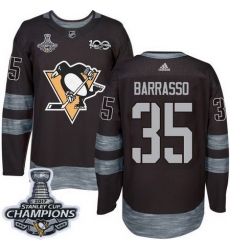 Penguins #35 Tom Barrasso Black 1917 2017 100th Anniversary Stanley Cup Finals Champions Stitched NHL Jersey