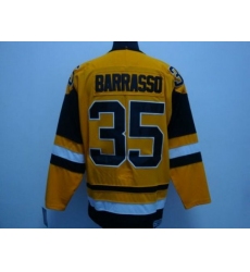 Penguins #35 Tom Barrasso Stitched Mitchell 26Ness Yellow NHL Jersey